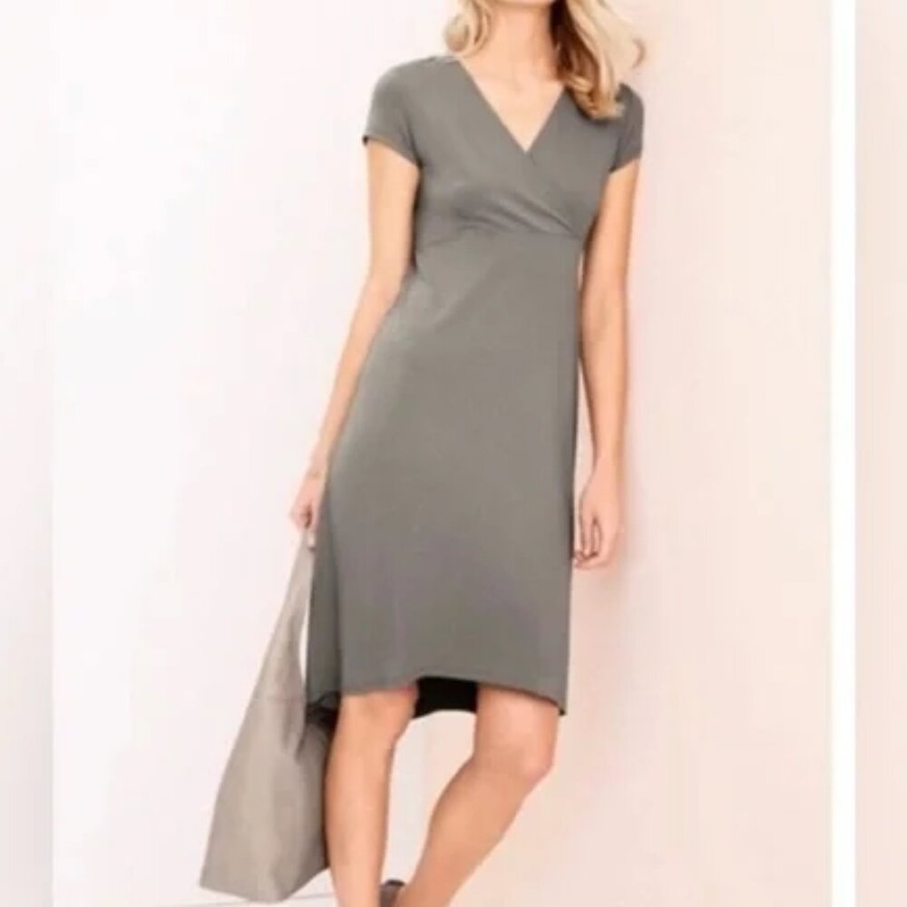 Eileen Fisher NWT Jersey Viscose Hi-Lo Hem Wrap Dress Taupe